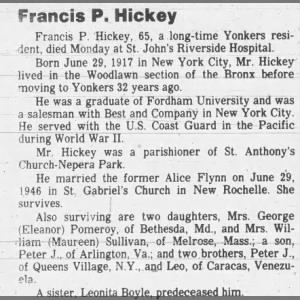 Obituary for Francis Pa Hickey
